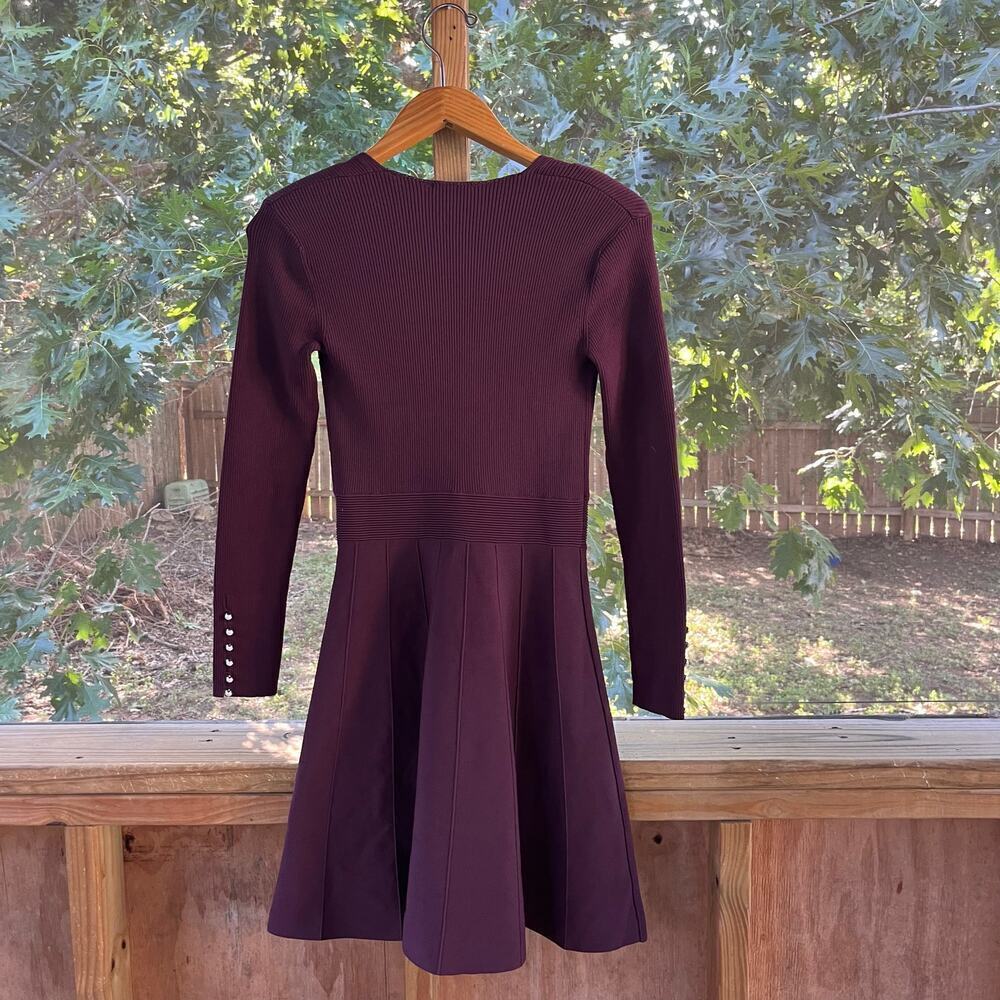 Sandro Women's Burgundy Ribbed Knit Long Sleeve Mini Dress Size XS - Picture 4 of 12